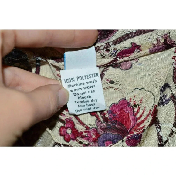VTG 60'S Union Made Purple Maroon Cream Floral Lace Polyester Dress Size 16 - Picture 6 of 8
